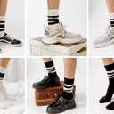 HUGSWEET Striped Retro Crew Breathable Cotton Soft Socks for Women Athletic Casual Thin Novelty Socks for Women or Men (12-15, Black-01)