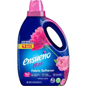 2 x Ensueo Max Liquid Fabric Softener - Spring Fresh Scent - 125 fl oz - Color-Safe Fabric Softener Liquid - Softens 147 Loads - Reduces Wrinkles & Static