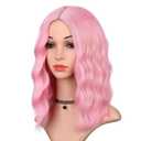 Pink Wig for Women Wavy Curly Light Pink Bob Wigs Middle Part 14 Inch Shoulder Length Heat Resistant Synthetic Colorful Wig
