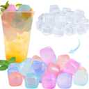 80 Pack Color-changing Reusable Ice Cube for Drinks, Colorful Square Plastic ice Cubes Without Diluting BPA Free, Refreezable Ice Cubes for Coffee, Wine, Whiskey, Cocktails