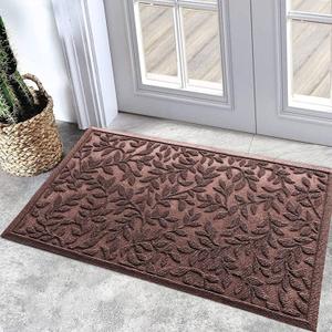 Bulijojo Sturdy Front Entrance Doormats,Durable Heavy Duty Welcome Mat,Thick Absorbent Natural Rubber Non Slip Mat,Easy Clean Entryway Mat Leaves Brown 23"x35" (1'11" x 2'11" (Rectangular))