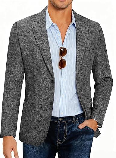 COOFANDY Men's Sports Coat & Blazers Slim Fit Business Weeding Suit Jackets Classic Fit Dress Blazer, XX-Large, Linen Black