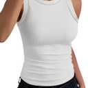 Womens High Neck Tank Tops Sleeveless Ribbed Exposed Seam Curved Hem Slim Fit Fashion Summer Top Shirts (White, S)