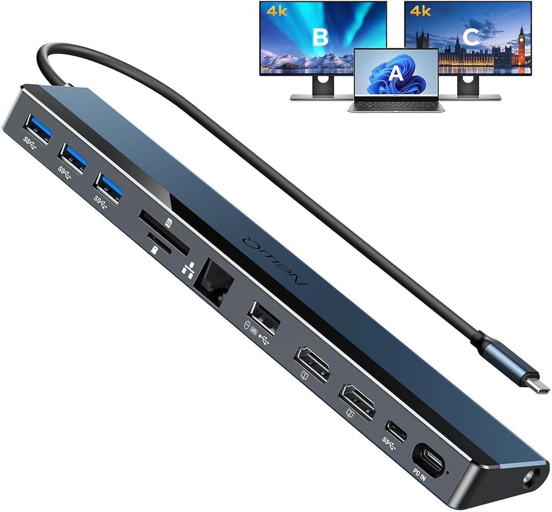 NewQ USB C Docking Station with Dual HDMI 4K, 100W PD-in, 12-in-1 Laptop Dock for Windows, MacBook, Chromebook