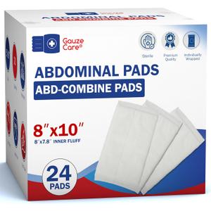 GauzeCare Sterile Abdominal ABD Combine Pads| 24Pack, 8x10 Inches| Extra Absorbent & Thick, Individually Wrapped Wound Dressing, First Aid Pads| SurgicalGrade, Nonstick for Heavy Leakage, Post Op