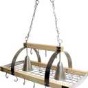 Elegant Designs PR1001-WOD 2 Light Kitchen Wood Pot Rack with Downlights, Wood with Brushed Nickel Accents