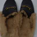 Mules for Women, Round Toe Backless Slip On Mule Flats Loafers Backless Faux Fur Slides Mules Shoes (10.5, New Black Fur)