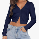LEEDYA Women's Long Sleeve Cardigans Open Front Knit Cropped Sweaters Fall V Neck Button Down Jacket Tops Size Small