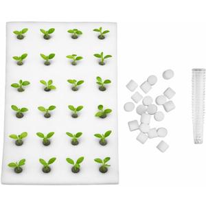 DOITOOL 24 Hydroponic Sponges Planting Tool Planting Tray with 24 Holes Floating Gardening Plate Soilless Cultivation Sponges Cubes Tray for Small Bud Growth & Grow Seedlings, 23.62 x 15.75 x 1.18 inches