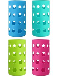 4 Pack Water Bottle Silicone Sleeve, Silicone Protective Holders for Glass Water Bottle, Slip Resistant & Durable Protective Covers for Smoothie, Drinks, Juice, Milk Bottles (Colorful)