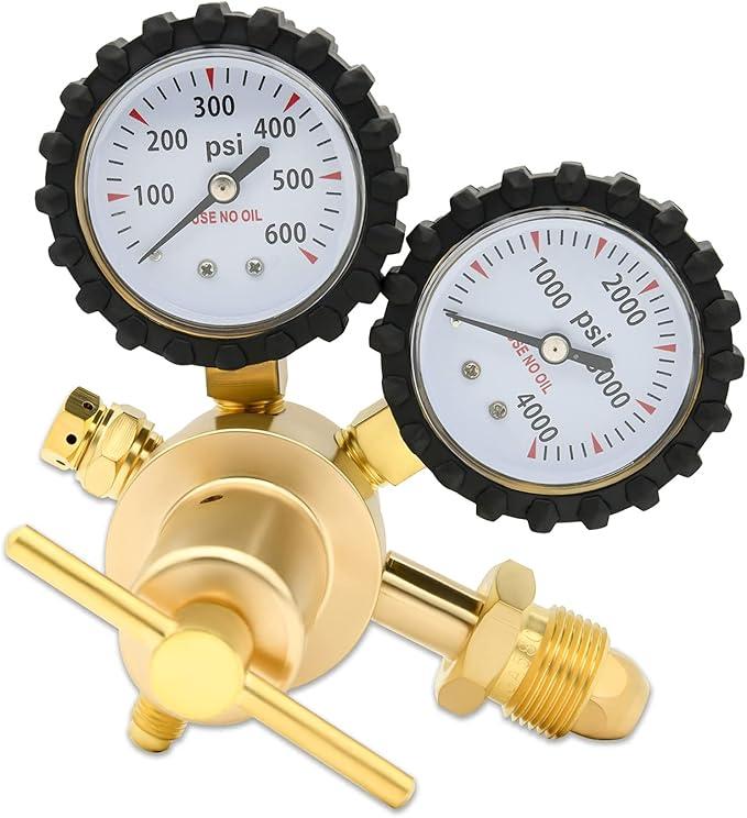 Nitrogen Regulator 0-600PSI CGA580 Inlet, 1/4-Inch Male Flare Outlet Connection,Heavy-Duty Handle,Self-reseating Relief Valve,Nitrogen Tank Regulator