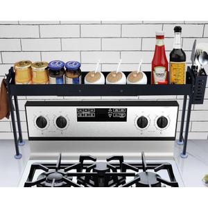 Over Stove Spice Shelf for Kitchen Spice Rack Organizer with Extra Black Basket and Hooks Great for Stove Top Shelf