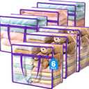 Budding Joy 6 Pack Clear Zippered Storage Bags for Clothes,40L Closet Organizers and Storage Containers Vinyl Moving Bag for Bedding, Linen, Blankets, Comforters, Clothing & Toys (Purple)