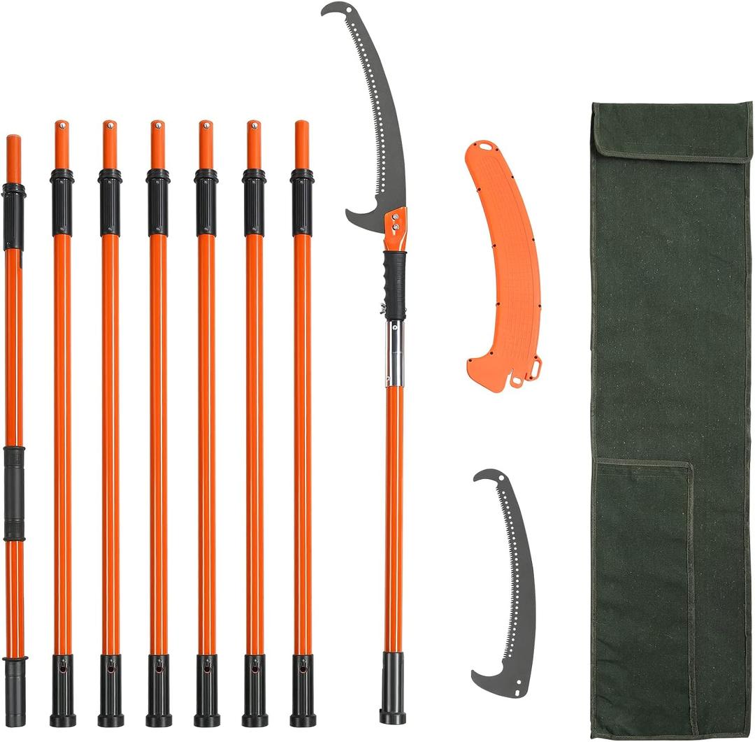 VEVOR Manual Pole Saw, 7.3-27 ft Extendable Tree Pruner, Sharp Steel Blade High Branches Trimming, Manual Branch Trimmer with Lightweight 8 Fiberglass Handles, for Pruning Palms and Shrubs