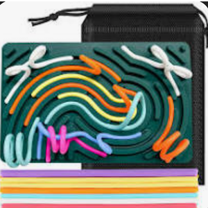 Sensory Activity Board, Silicone Sensory Fidget Toy for Kids, ADHD & Autism, Calming for Anxiety, Silent, No Mess, Sensory Toys for Kids 3+ & Adults with 20 Strings (Rainbow)