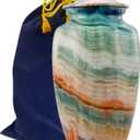 Memorial Cremation Urns for Human Ashes | Handcrafted Large Burial Marble Finish Adult Cremation Urn, Funeral Decorative Urns for Female & Male | 200 lbs with Velvet Bag (Blue Marsh)