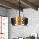 Black and Gold Ceiling Light, Industrial Modern Chandelier 3-Lights Fixture,Height Adjustable Hanging Pendant Island Lighting for Living Room,Foyer,Hall,Kitchen,Entryway (Small E26 Bulb,Not Standard)