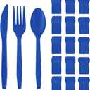 2 x 240 Pcs Disposable Blue Plastic Silverware Set, Including Blue Party Forks, Knives And Spoons 80 Pieces Each