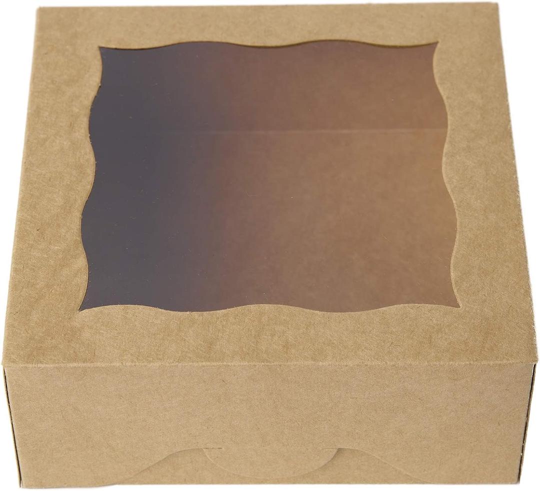 ONE MORE 6" Brown Bakery Boxes with pvc Window for Pie and Cookies Boxes Small Natural Kraft Paper Box 6x6x2.5inch,12 of Pack