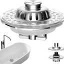 Universal Bathtub Drain Stopper Shower Drain Hair Catcher with Visible Top Strainer, Upgraded 3 in 1 Pop-up Tub Stopper Drain Plug Fit for 1.5 to 2.4" Hole, Stainless Steel Filter Basket
