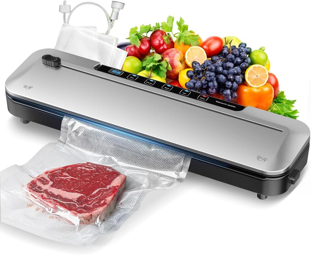 Vacuum Sealer for Food,75 Kpa Precision Suction Power 6-in-1 Food Sealer with Digital Timer, Dry & Moist Food Modes, Compact Design with 10 Vacuum Bags & Built-in Cutter(Sliver)