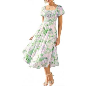 GRACE KARIN Womens Summer Floral Maxi Dress 2026 Flowy Wedding Guest Dress A Line Boho Dresses Fashion Clothing with Pockets (L)