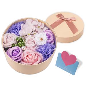 Rose Soap Petals Gift Set - Floral Scented Bath Soap with Essential Oils in Decorative Flower Box, Valentine Soap & Flower Soap for Women, Perfect for Valentine's Day, Christmas & Home Decor (Purple)