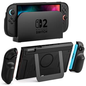 COOWPS P2 Dockable Split Protective Case for Nintendo Switch 2, with Non-Slip Ergonomic Grip, Magnetic Design & Stable Kickstand, Full Protection Hard Travel Front Cover with 12 Game Card Slots