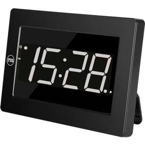 Digital Wall Clock Battery Operated - LED Display Digital Alarm Clock Battery Powered Only, Brightness Adjustable, 12/24Hr (Black-white)