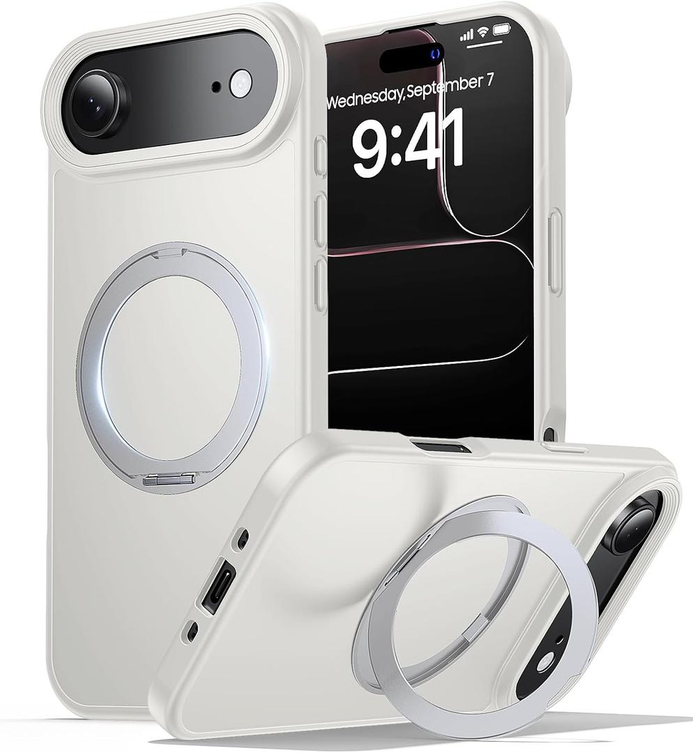 for iPhone Air Case with Stand,Fits MagSafe,Military Drop Protection,Build in Kickstand,iPhone Air Phone Case 6.5" Matte White