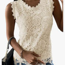 Womens Lace Tank Top Blouse Sleeveless Summer Casual Crew Neck Slim Fit Hollow Out Shirt M
