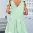 Wenrine Womens Summer V Neck Mini Dress Tie Shoulder Sleeveless Contrast Loose Casual Beach Dresses (Green)