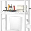 Homykic Over The Toilet Storage, Bamboo Over Toilet Bathroom Organizer Rack, Freestanding Bathroom Shelves Above Toilet Storage with 3 Hooks, Bathroom Space Saver, No Rust, Easy to Assemble, White (10.3"D x 24.8"W x 66.8"H)