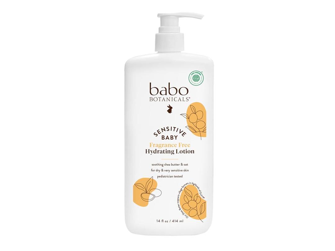 BABO Botanicals Sensitive Baby Fragrance-Free Daily Hydrating Baby Lotion - Shea Butter & Jojoba Oil - for Body & face - for Babies, Kids & Adults with Sensitive Skin - EWG Verified - Vegan (14 Fl Oz (Pack of 1))