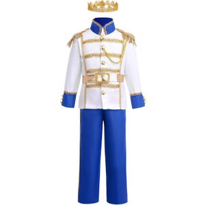 AWIBMK Boys Prince Charming Costume - Kids Medieval Royal King Outfit for Halloween Cosplay Dress Up (10-12 Years)
