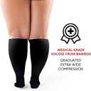 BAMS Plus Size Calf Compression Sleeve for Women & Men, Viscose from Bamboo Extra Wide Leg Support for Shin Splints, Leg Pain Relief and Support, Swelling, Travel (Calf Black, XL)