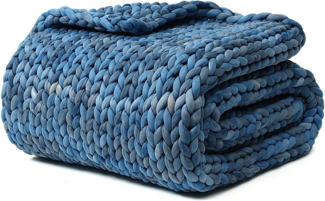 YnM Weighted Blanket, Handmade Chunky Knitted Design, Soft and Cozy, Temperature Regulating and Breathable, Machine Washable Throw for Sleep or Home Decor (Dark Blue Tie-Dyed, 60x80 Inch, 15lbs)