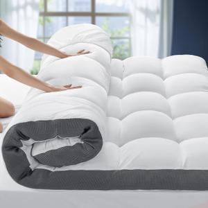 4 Inch Memory Foam Mattress Topper Queen, Cooling Extra Thick 2000 GSM Pillow Top Mattress Pad for Back Pain Relief,Soft Breathable Mattress Cover for Fluffy Shredded Memory Foam Filled (60"x80")