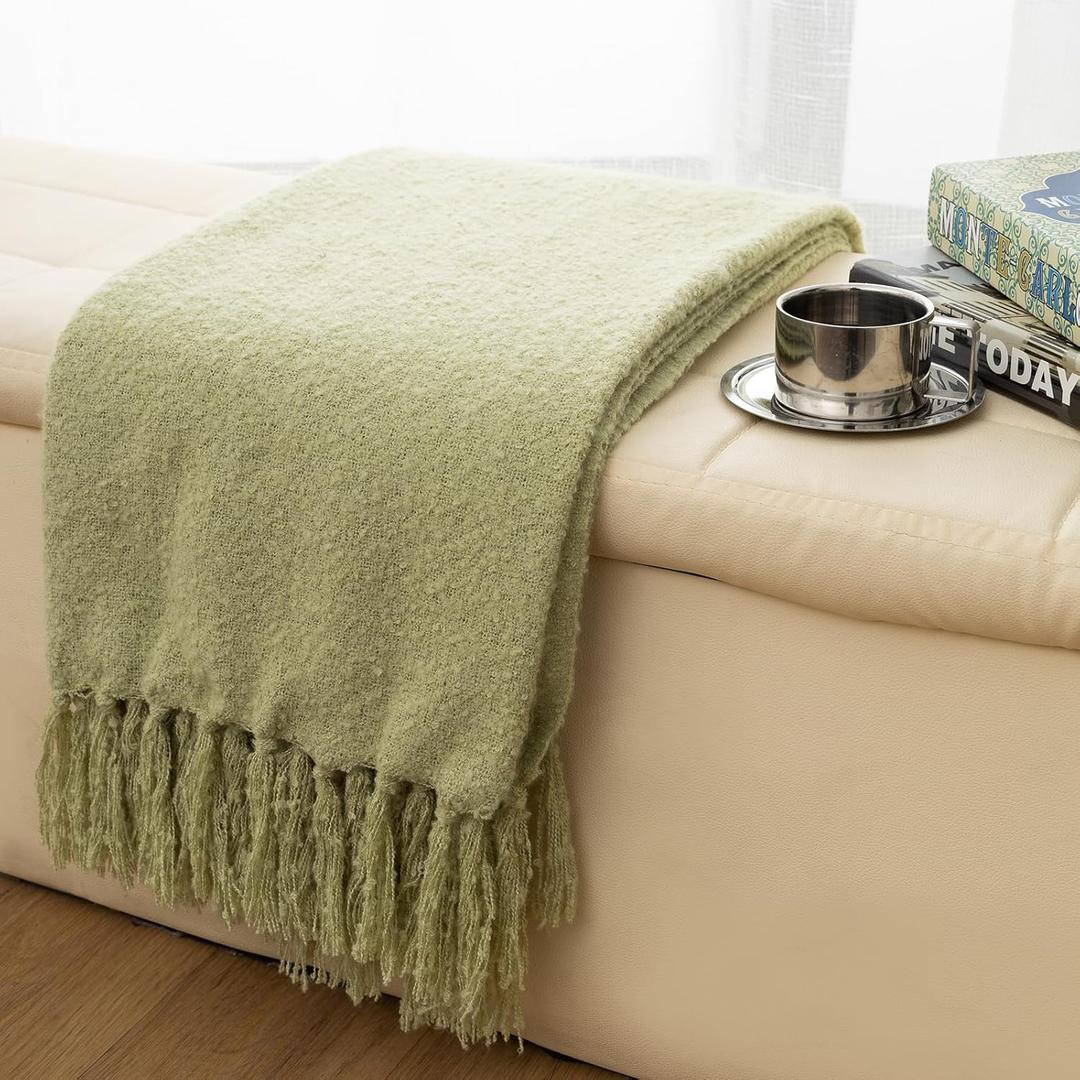 Gealaek Sage Green Throw Blanket Lightweight Fuzzy Soft Cozy Decorative Blankets for Sofa Bed Farmhouse Throw Blanket Green with Fringe 50" x 60"