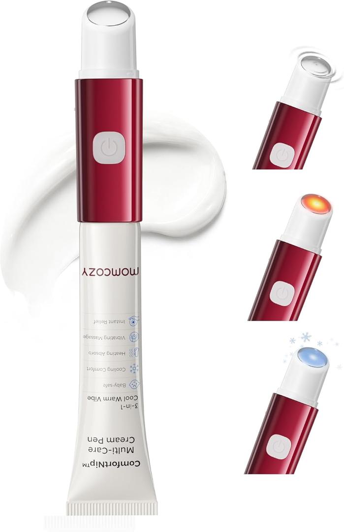 Momcozy ComfortNip™ 3in1 Heat/Cool/Vibe Nipple Cream Pen| TouchFree 316 Steel Head, Botanical Breastfeeding Cream, Rechargeable Portable Christmas Gift for Nipple Pain Relief