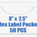 Origin-Joy 50 PCS Self-Adhesive Index Label Pockets, Clear Plastic Peel & Stick Card Holders with Top Open for Loading (8 x 2.5 inch)