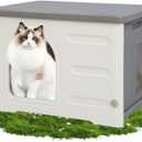 Hicaptain Cat Houses for Indoor Cats with Escape Door Plastic Outdoor Cat House Puppy Feral Cat Shelter for Small Medium Pets-Grey