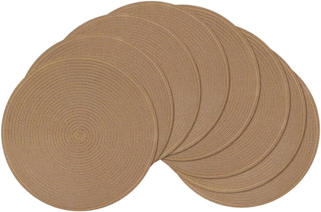 SHACOS Round Braided Placemats Set of 8 Washable 15 inch Round Table Mats Woven Place Mats for Dining Table (Brown, 8)
