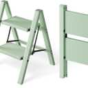 HillhutApex 2 Step Ladder, Lightweight Portable 2 Step Stool with Anti-Slip Wide Pedal, 330lbs Capacity Aluminum Ladder for Household,Office,Library(Pale Green)
