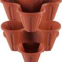 Stacking Planter Tower- 3-Tier Space Saving Flower Pots- Set of 3 Indoor/Outdoor Vertical Herb & Vegetable Garden by Pure Garden (Terracotta Colored)