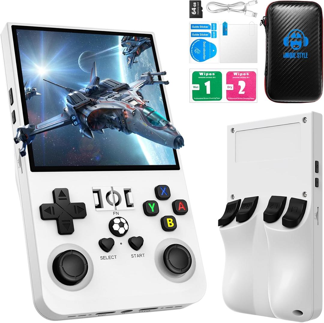 R36MAX Retro Handheld Game Console,4.0 Inch Retro Gaming Console with 64GB Memory,Support 30+ Emulators,Open Source Linux System Hand Held Game Console,4000mAh Battery (White)