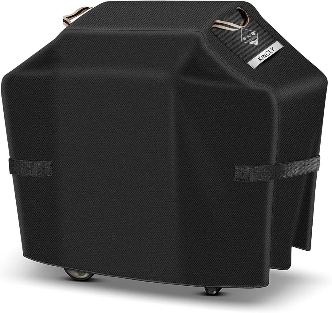 KINGLY 55 Inch Grill Cover for Outdoor Grill, 600D Heavy Duty Rip-Proof Material BBQ Cover, Waterproof UV and Fade Resistant Gas Grill Cover with Straps, Barbecue Cover for Weber Char-Broil Nexgrill, etc