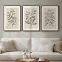 Framed Vintage Botanical Wall Art, 3 Piece Neutral Floral Plants Canvas Painting Prints Artwork for Living Room, Rustic Flowers Pictures for Farmhouse Bedroom Kitchen Dining Room Home Decor, 16x24, 16" W x 24" H x 3Pcs