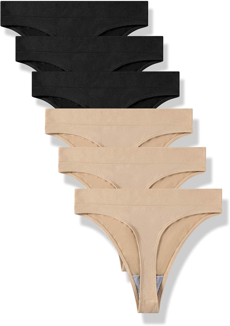 GRANKEE Women's Breathable Seamless Thong Panties No Show Underwear Pack (Medium)