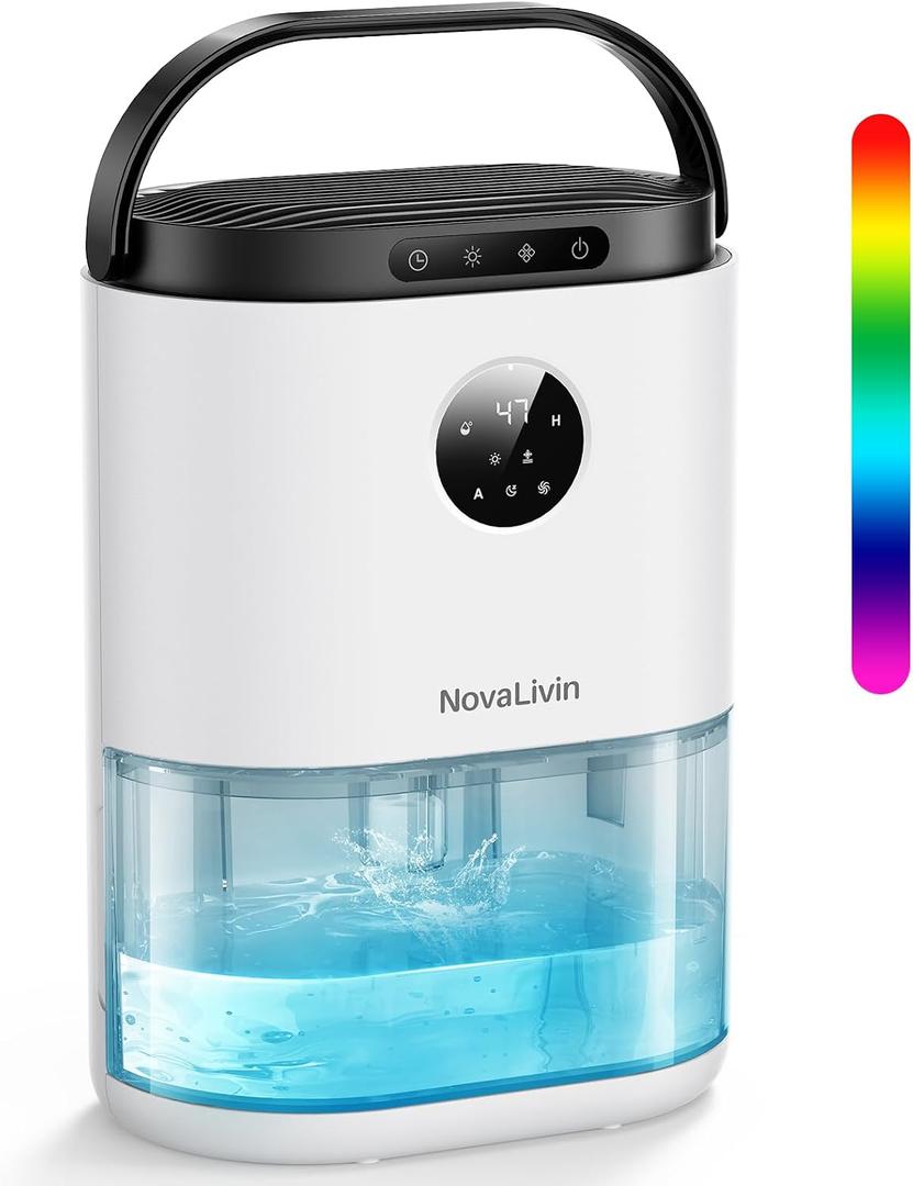 Dehumidifier for Home, 68 OZ Water Tank Dehumidifiers for Bathroom, Bedroom, Living room with, Auto Humidity Control, Digital Display, 7 Color Breathing Light, White